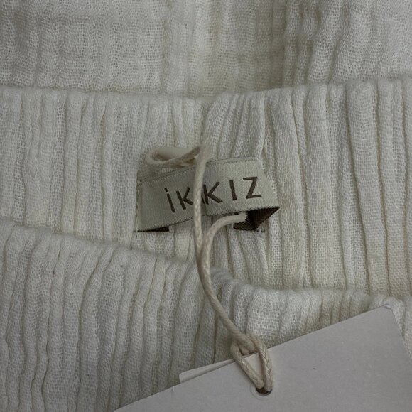 Ikikiz Women’s Crinkle Maxi Skirt One Size Off White — Elastic Waist & Side Slit - Picture 4 of 9